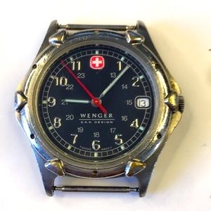 WENGER SWISS SAK MILITARY 12/24HR BLACK DIAL- DATE RUNS 100% EXCELLENT CONDITION